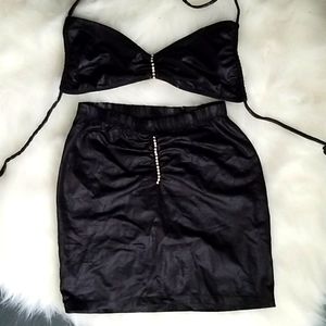 Bandeau Top and Skirt S Rhinestones Alligator Lycr